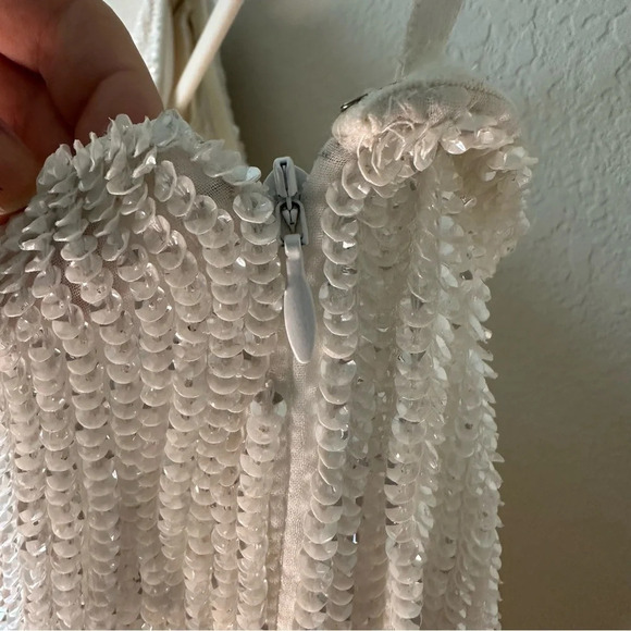 RETROFÊTE Bridgette one-shoulder velvet-trimmed sequined chiffon mini dress SZ S - Picture 9 of 9